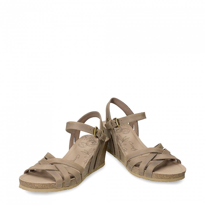 Vera Basics Taupe Napa Grass, Wedge sandals Made in Spain