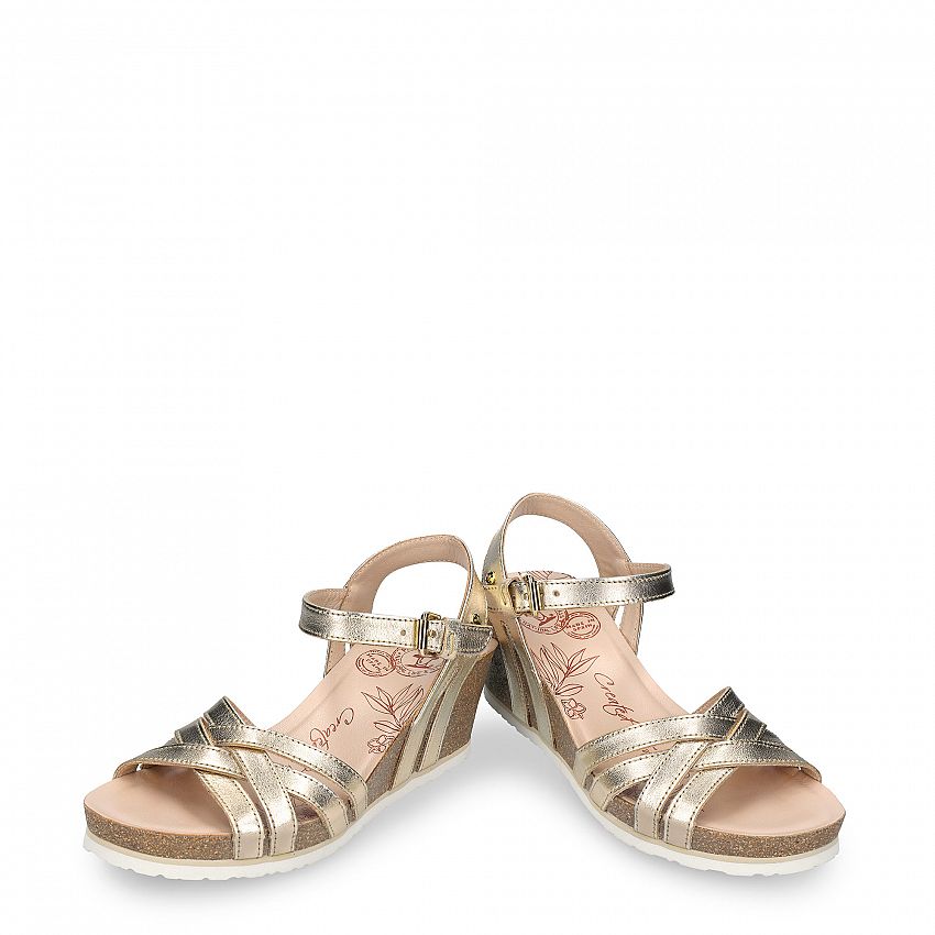 Vera Shine Gold Napa, Wedge sandals Made in Spain