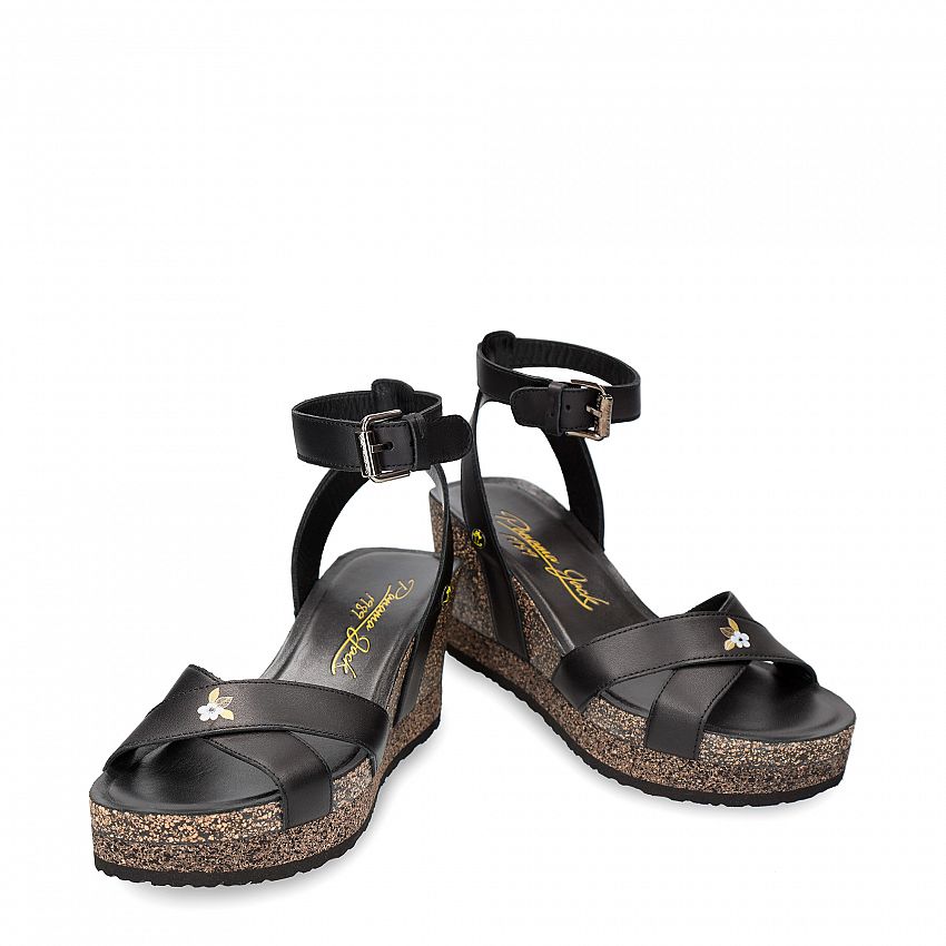 Veranica Blossom Black Napa, Wedge sandals Made in Spain