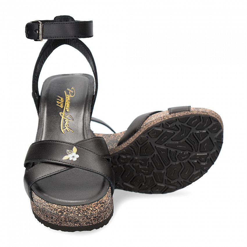 Veranica Blossom Black Napa, Wedge sandals  Black Napa Leather.