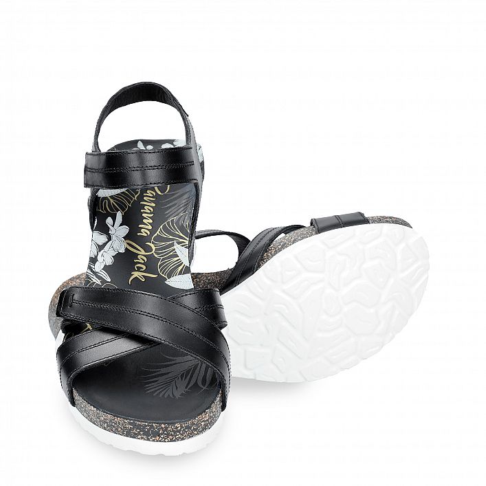 Vieri Boulevard Black Pull-Up, Wedge sandals  Black Leather Pull-Up.