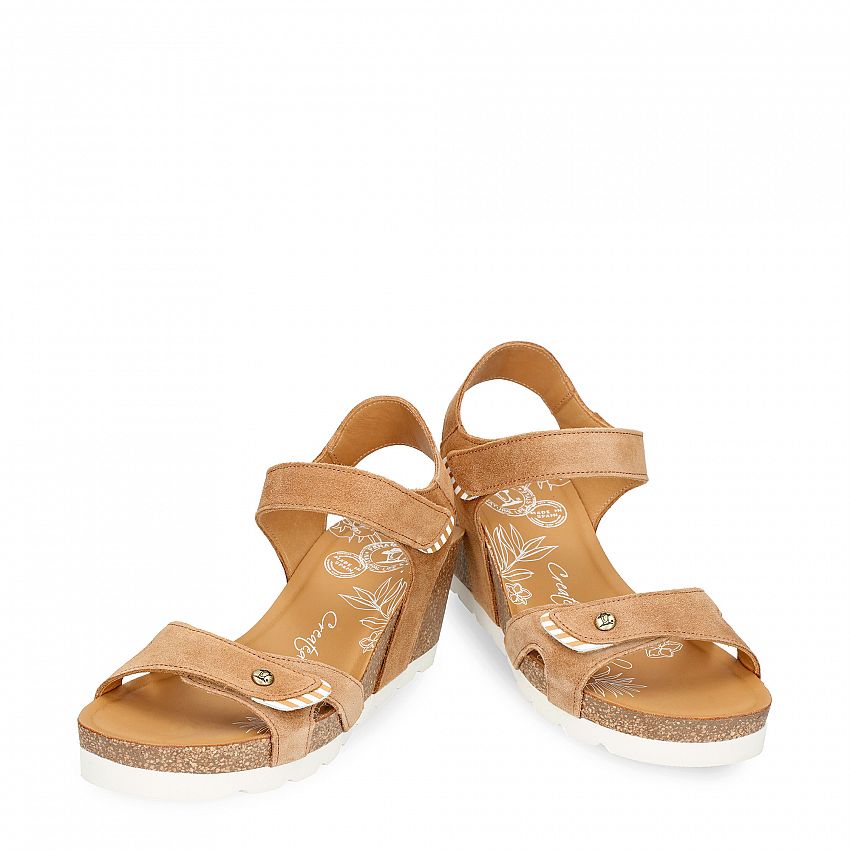 Vila Taupe Velour, Wedge sandals Made in Spain