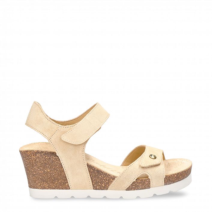 Vila Beige Velour, Woman sandals in suede leather with leather lining