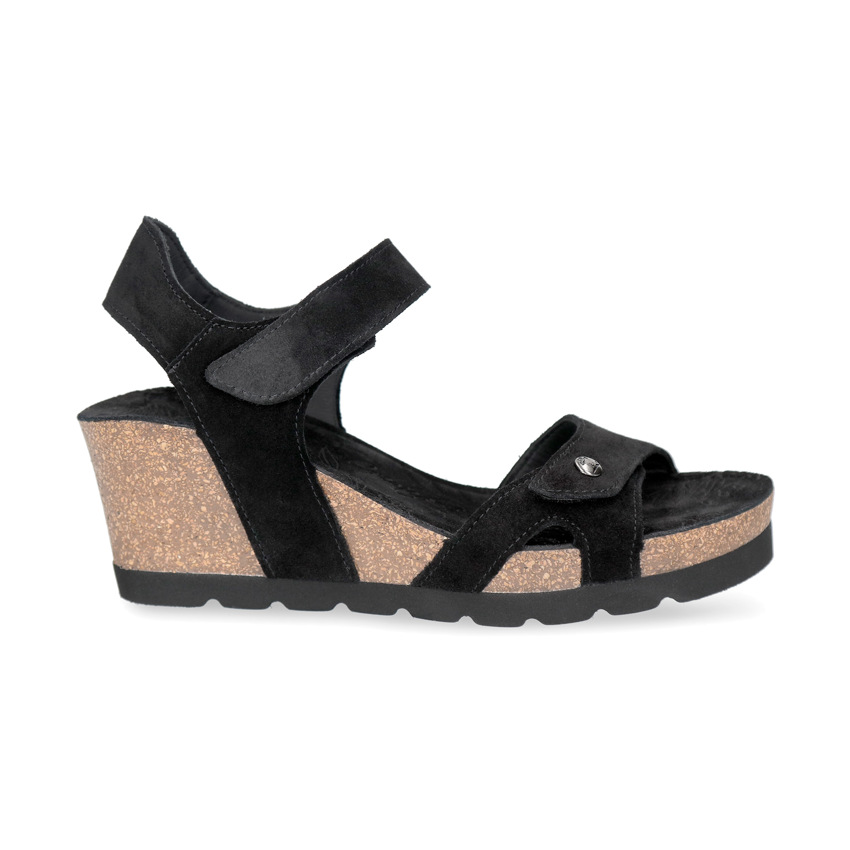 Vila Black Velour, Woman sandals in suede black leather with leather lining