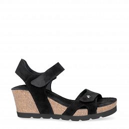 Vila, Woman sandals in suede black leather with leather lining