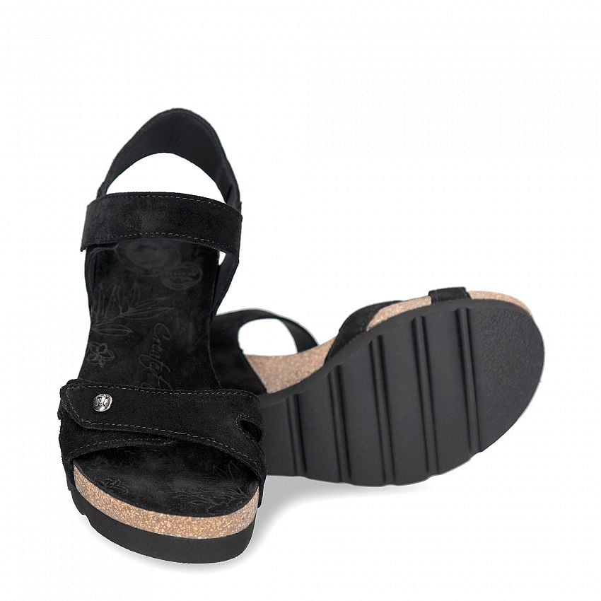 Vila Black Velour, Wedge sandals  Black suede.