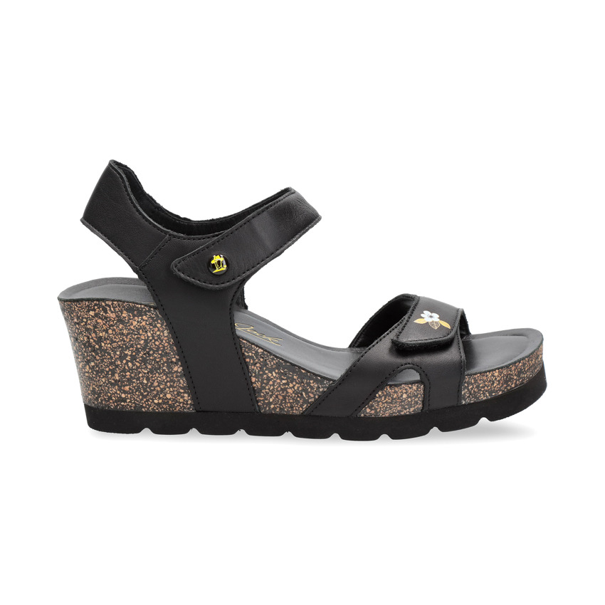 Vila Blossom Black Napa, Woman sandals in leather with leather lining