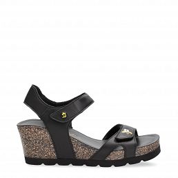 Vila Blossom Black Napa, Woman sandals in leather with leather lining