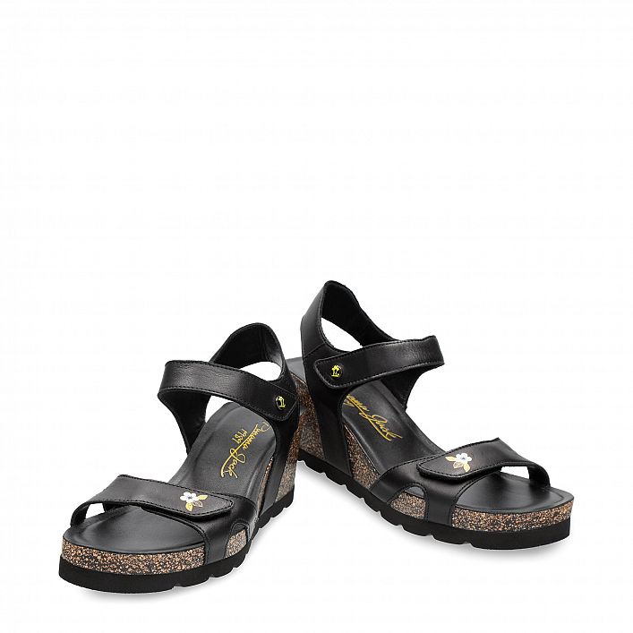 Vila Blossom Black Napa, Wedge sandals  Black Napa Leather.