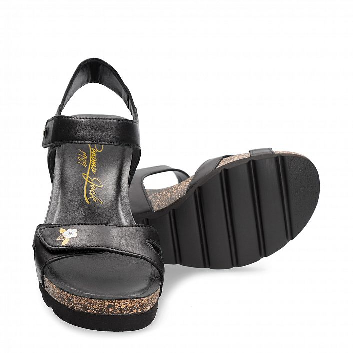 Vila Blossom Black Napa, Wedge sandals Made in Spain
